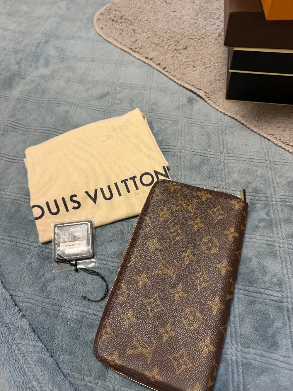 Louis Vuitton Monogram Zip Wallet in Brown and Gold Accents